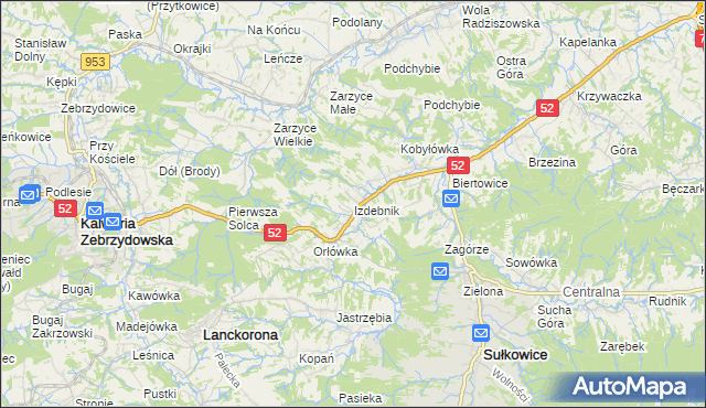 mapa Izdebnik gmina Lanckorona, Izdebnik gmina Lanckorona na mapie Targeo