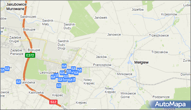 mapa Jacków gmina Mełgiew, Jacków gmina Mełgiew na mapie Targeo