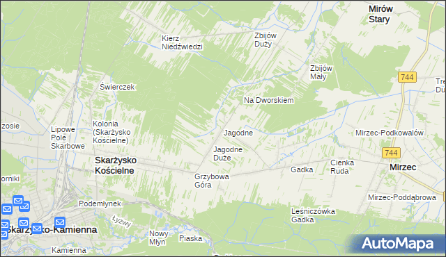mapa Jagodne gmina Mirzec, Jagodne gmina Mirzec na mapie Targeo