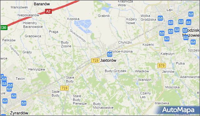 mapa Jaktorów, Jaktorów na mapie Targeo
