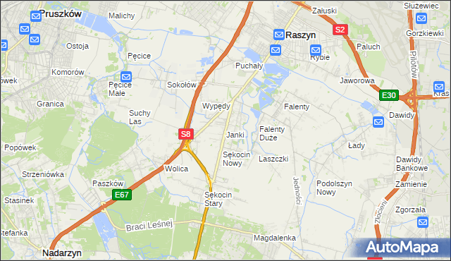 mapa Janki gmina Raszyn, Janki gmina Raszyn na mapie Targeo