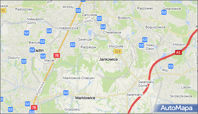 mapa Jankowice gmina Świerklany, Jankowice gmina Świerklany na mapie Targeo