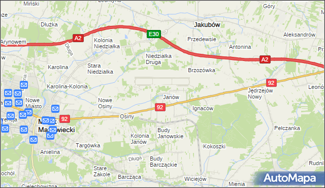 mapa Janów gmina Mińsk Mazowiecki, Janów gmina Mińsk Mazowiecki na mapie Targeo