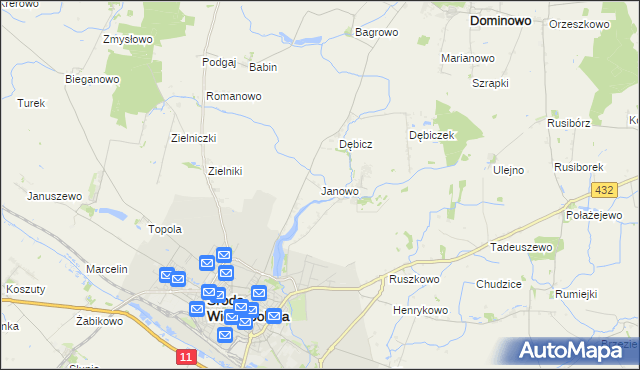 mapa Janowo gmina Środa Wielkopolska, Janowo gmina Środa Wielkopolska na mapie Targeo