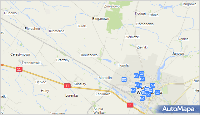 mapa Jarosławiec gmina Środa Wielkopolska, Jarosławiec gmina Środa Wielkopolska na mapie Targeo