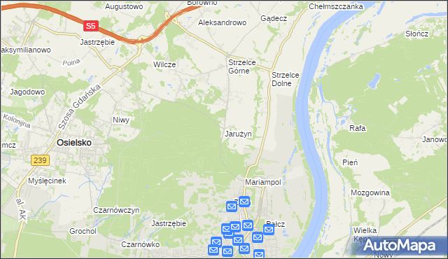 mapa Jarużyn gmina Osielsko, Jarużyn gmina Osielsko na mapie Targeo