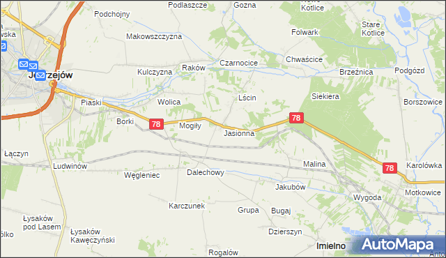 mapa Jasionna gmina Jędrzejów, Jasionna gmina Jędrzejów na mapie Targeo