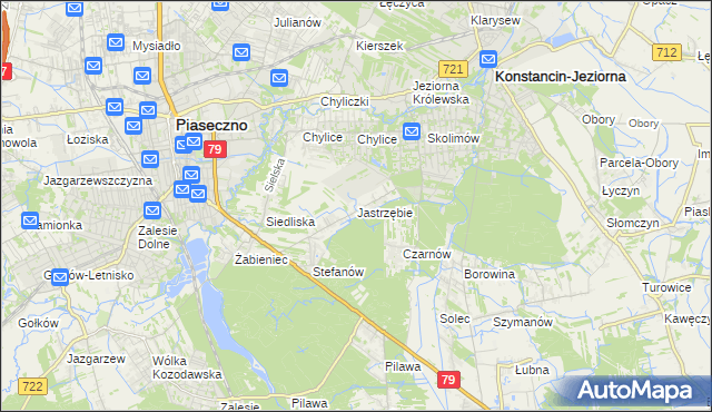 mapa Jastrzębie gmina Piaseczno, Jastrzębie gmina Piaseczno na mapie Targeo