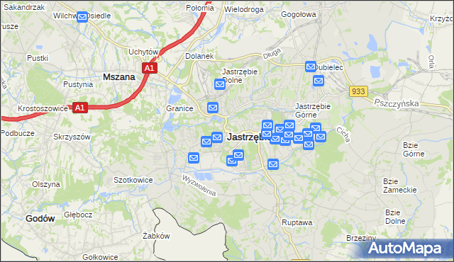 mapa Jastrzębie-Zdrój, Jastrzębie-Zdrój na mapie Targeo