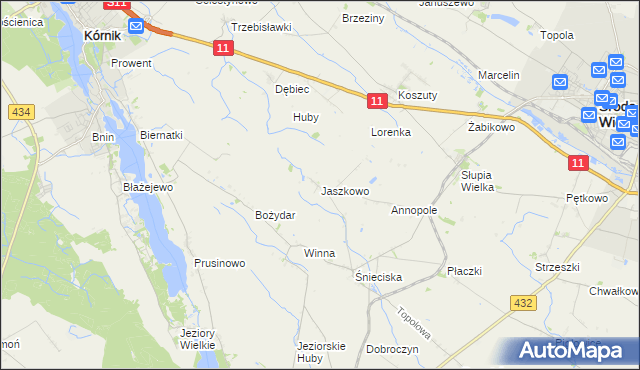 mapa Jaszkowo gmina Zaniemyśl, Jaszkowo gmina Zaniemyśl na mapie Targeo