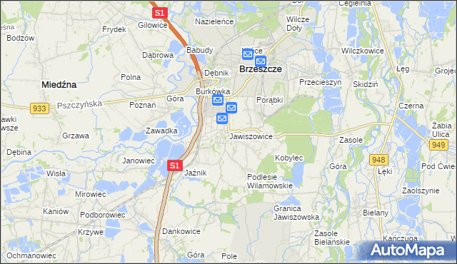 mapa Jawiszowice, Jawiszowice na mapie Targeo
