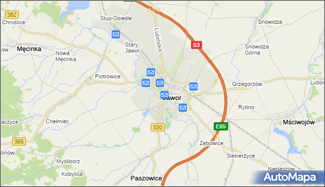mapa Jawor, Jawor na mapie Targeo