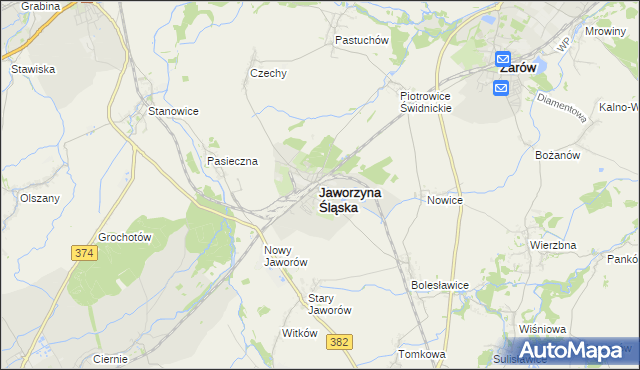 mapa Jaworzyna Śląska, Jaworzyna Śląska na mapie Targeo