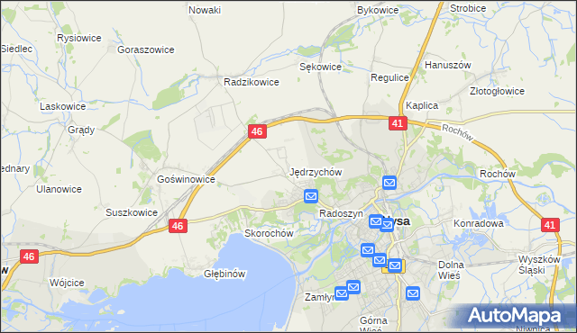 mapa Jędrzychów gmina Nysa, Jędrzychów gmina Nysa na mapie Targeo