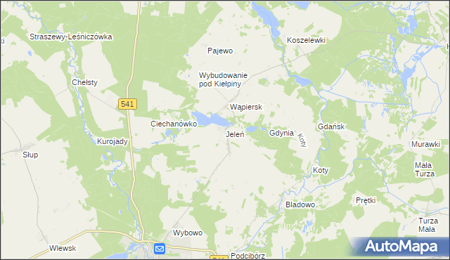 mapa Jeleń gmina Lidzbark, Jeleń gmina Lidzbark na mapie Targeo