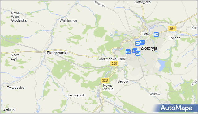 mapa Jerzmanice-Zdrój, Jerzmanice-Zdrój na mapie Targeo
