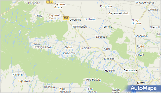mapa Jeziorko gmina Nowa Słupia, Jeziorko gmina Nowa Słupia na mapie Targeo