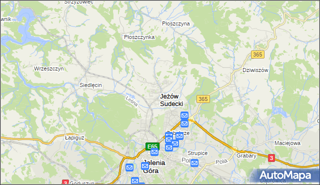 mapa Jeżów Sudecki, Jeżów Sudecki na mapie Targeo