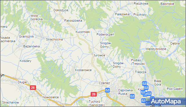 mapa Jurowce gmina Sanok, Jurowce gmina Sanok na mapie Targeo