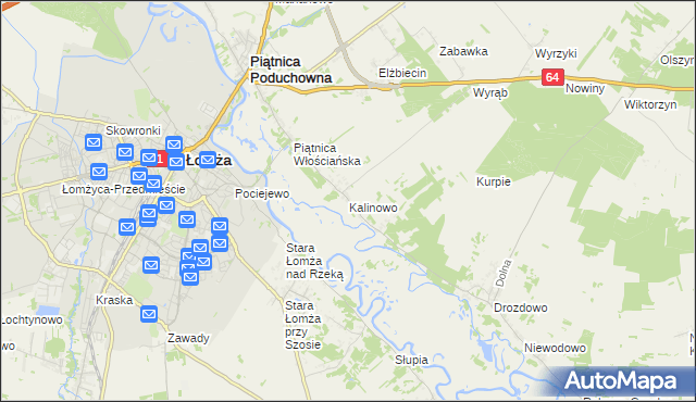 mapa Kalinowo gmina Piątnica, Kalinowo gmina Piątnica na mapie Targeo