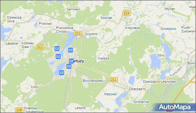mapa Kaliska gmina Kartuzy, Kaliska gmina Kartuzy na mapie Targeo