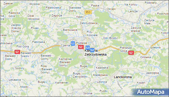 mapa Kalwaria Zebrzydowska, Kalwaria Zebrzydowska na mapie Targeo