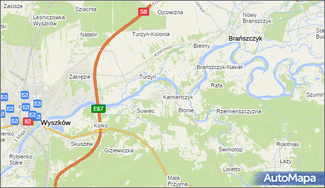 mapa Kamieńczyk gmina Wyszków, Kamieńczyk gmina Wyszków na mapie Targeo