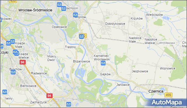 mapa Kamieniec Wrocławski, Kamieniec Wrocławski na mapie Targeo