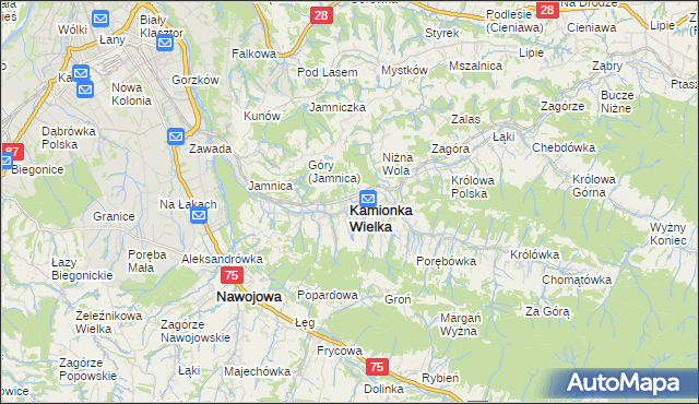 mapa Kamionka Wielka, Kamionka Wielka na mapie Targeo