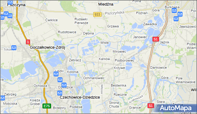 mapa Kaniów gmina Bestwina, Kaniów gmina Bestwina na mapie Targeo
