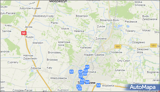 mapa Karwowo gmina Sochaczew, Karwowo gmina Sochaczew na mapie Targeo