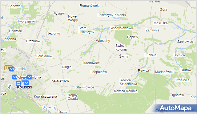 mapa Kazimierzów gmina Koluszki, Kazimierzów gmina Koluszki na mapie Targeo