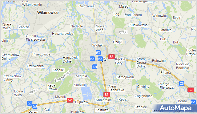 mapa Kęty, Kęty na mapie Targeo