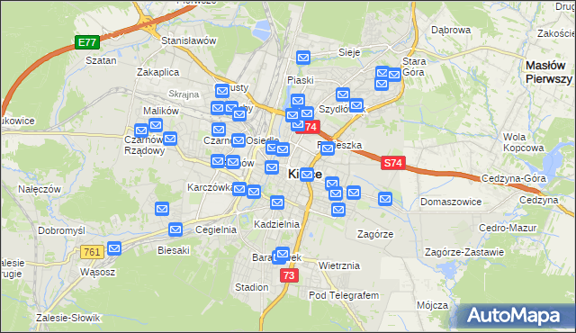 mapa Kielc, Kielce na mapie Targeo