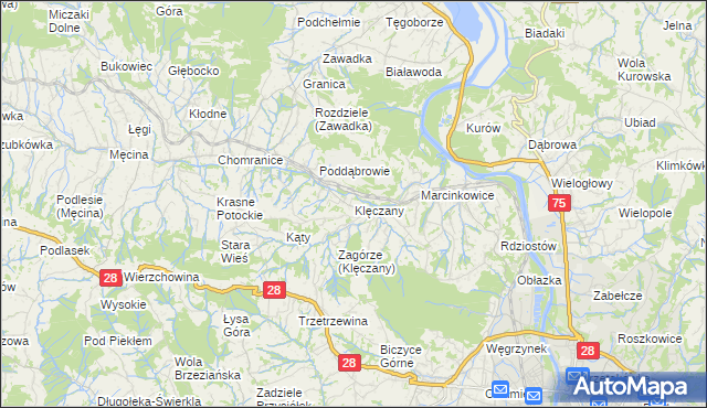 mapa Klęczany gmina Chełmiec, Klęczany gmina Chełmiec na mapie Targeo