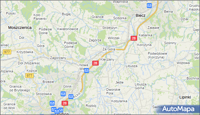 mapa Klęczany gmina Gorlice, Klęczany gmina Gorlice na mapie Targeo