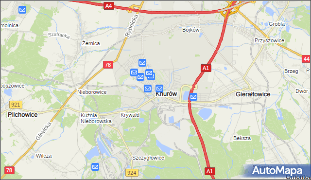 mapa Knurów powiat gliwicki, Knurów powiat gliwicki na mapie Targeo