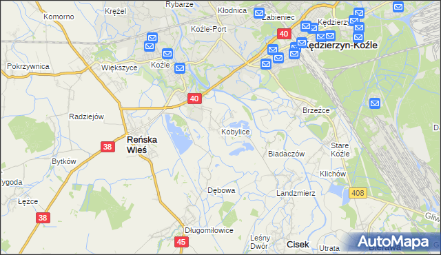 mapa Kobylice gmina Cisek, Kobylice gmina Cisek na mapie Targeo