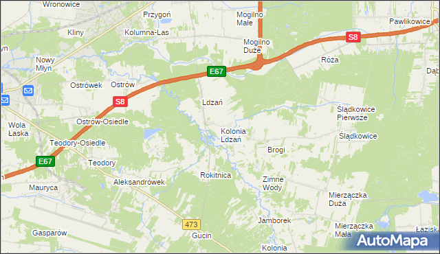 mapa Kolonia Ldzań, Kolonia Ldzań na mapie Targeo