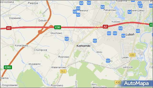 mapa Komorniki powiat poznański, Komorniki powiat poznański na mapie Targeo