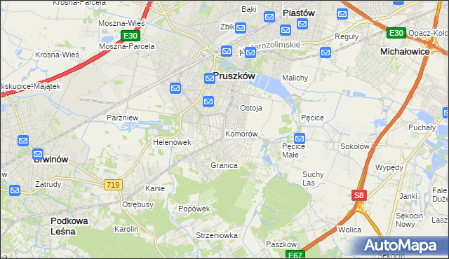 mapa Komorów gmina Michałowice, Komorów gmina Michałowice na mapie Targeo