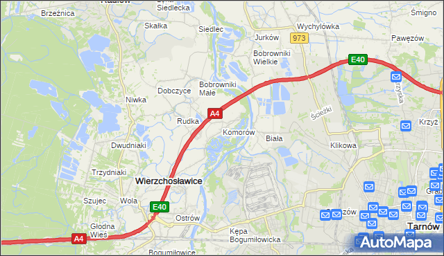 mapa Komorów gmina Wierzchosławice, Komorów gmina Wierzchosławice na mapie Targeo
