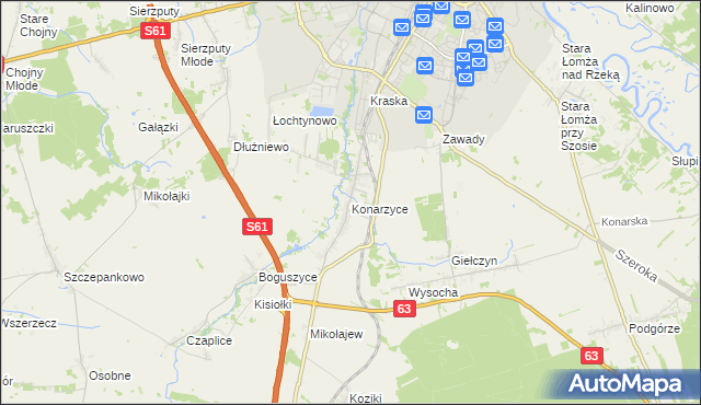 mapa Konarzyce gmina Łomża, Konarzyce gmina Łomża na mapie Targeo
