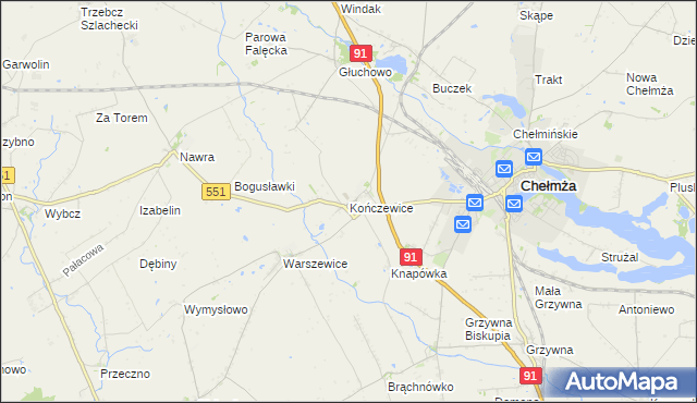 mapa Kończewice gmina Chełmża, Kończewice gmina Chełmża na mapie Targeo