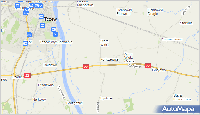 mapa Kończewice gmina Miłoradz, Kończewice gmina Miłoradz na mapie Targeo
