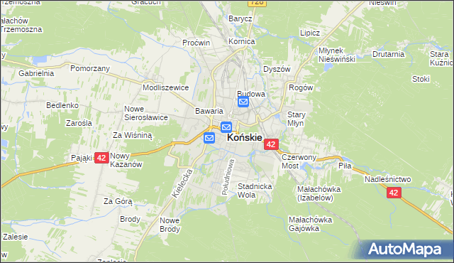 mapa Końskie, Końskie na mapie Targeo