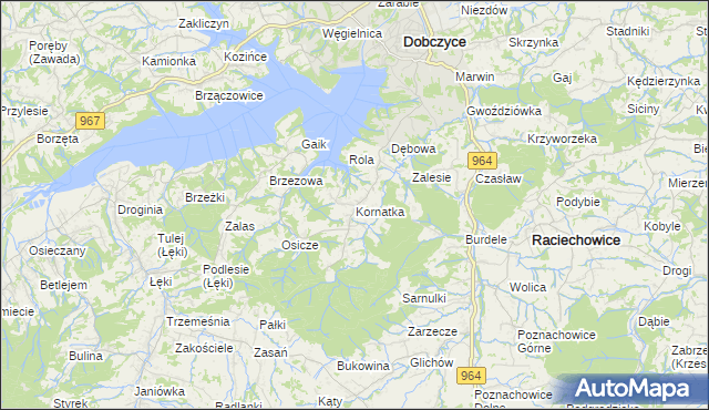 mapa Kornatka gmina Dobczyce, Kornatka gmina Dobczyce na mapie Targeo