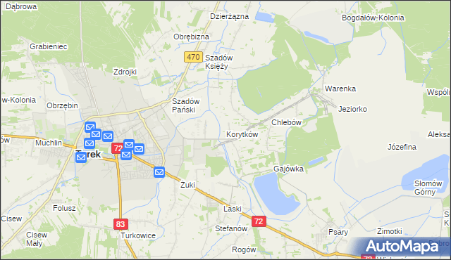 mapa Korytków gmina Turek, Korytków gmina Turek na mapie Targeo