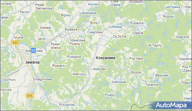 mapa Koszarawa, Koszarawa na mapie Targeo