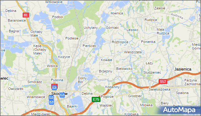mapa Kowale gmina Skoczów, Kowale gmina Skoczów na mapie Targeo